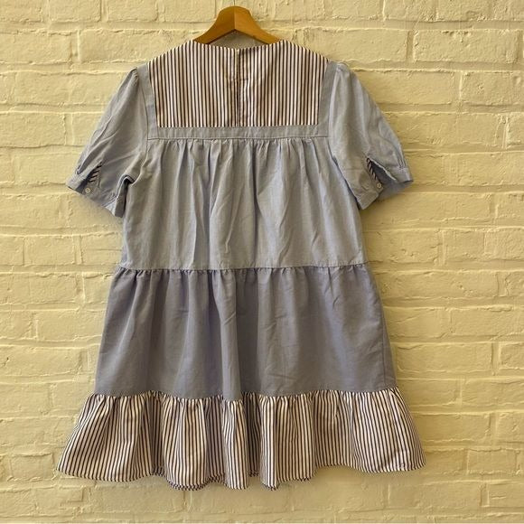 Tuckernuck || Pomander Place Quinn Tiered Cotton Mini Dress Blue Striped Medium