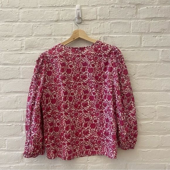 J.Crew x Liberty || Sambourne Floral Ruffle Sleeve Top Azalea Pink White L