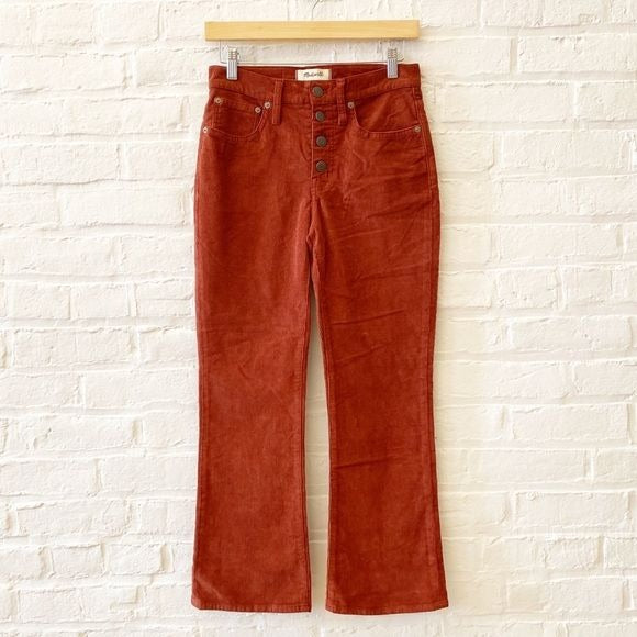 Madewell || Cali Demi Boot Corduroy Pants Kick Flare Crop Rust 26