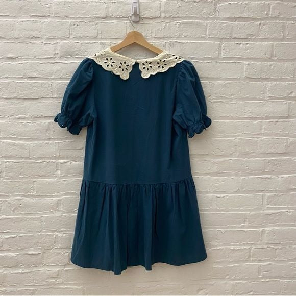 Tuckernuck || Pomander Place Kit Mini Dress Lace Collar in Peacock Green XS