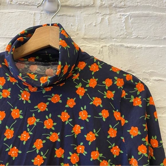 J. Crew || Tissue Turtleneck in Poppy Fields Navy Orange Floral Small