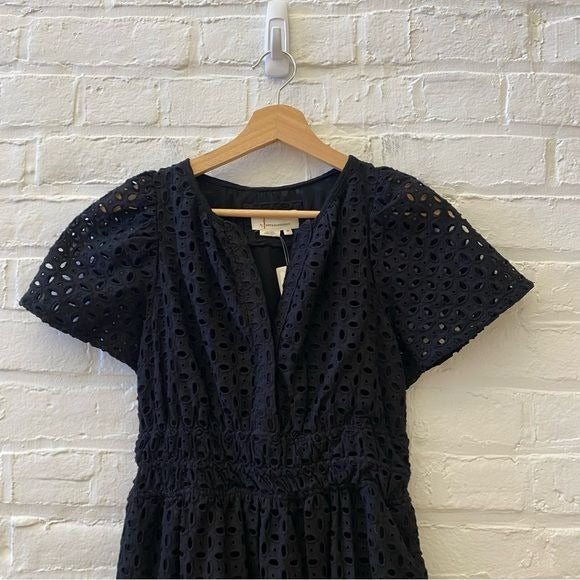 Anthropologie || The Somerset Mini Dress: Eyelet Edition Fit Flare Black XS NWT