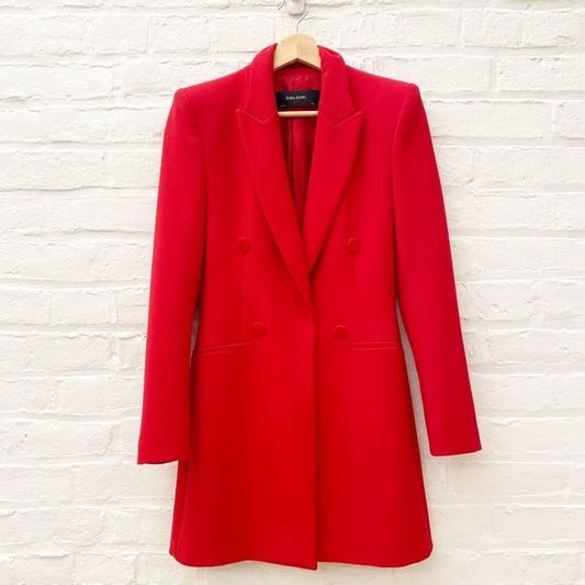 Zara || Longline Double Breasted Blazer / Mini Dress Red XS