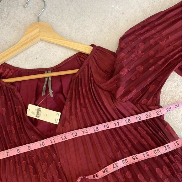 Anthropologie || Toulon Pleated Swing Dress Burgundy Medium NWT