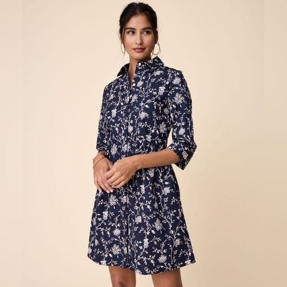 UNTUCKit || Demi Collared Shirt Dress Floral Navy Medium