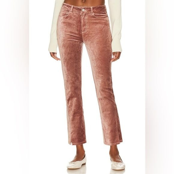 Paige || Cindy Straight Velvet Pants Jeans in Warm Suede Pink 25