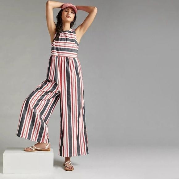 Anthropologie || Maeve Striped Wide-Leg Jumpsuit Red White Large