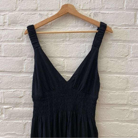 Abercrombie || Scrunchie Strap Linen Maxi Dress Black Small