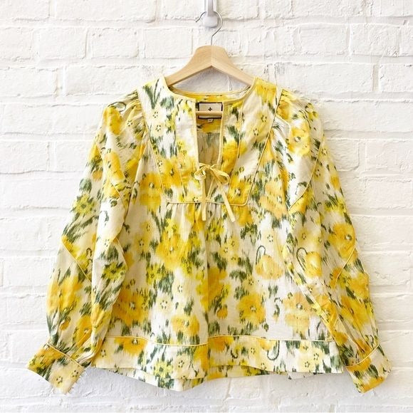 Tuckernuck || Francie Tie Blouse in Sun Showers Floral Yellow XS