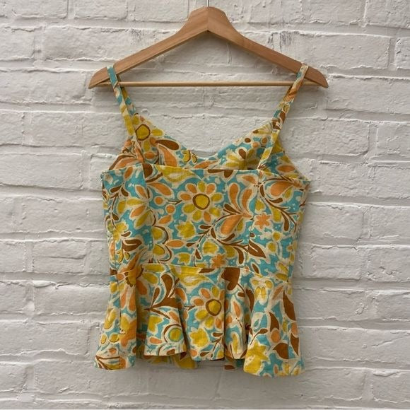 Judith March || Dejavu Floral Sweetheart Peplum Tank Yellow Small