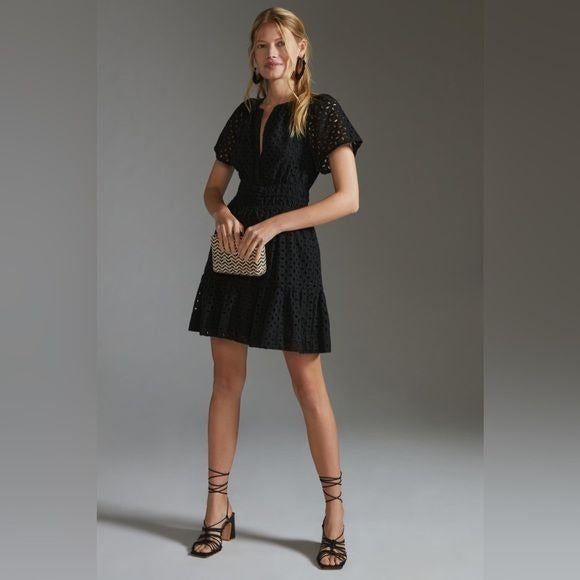 Anthropologie || The Somerset Mini Dress: Eyelet Edition Fit Flare Black XS NWT