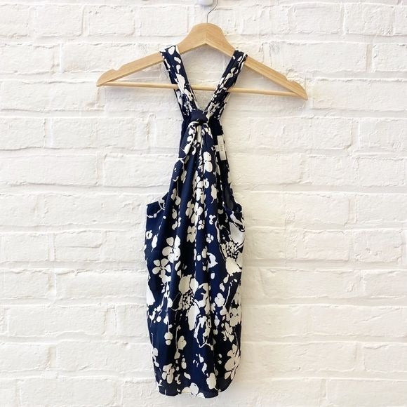 Joie || Ertha Floral Halter Top in Midnight Navy Blue White XS