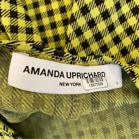 Amanda Uprichard || Jilly Top Blouse Puff Sleeve Open Back Lime Green Gingham L