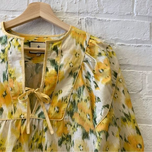 Tuckernuck || Francie Tie Blouse in Sun Showers Floral Yellow XS