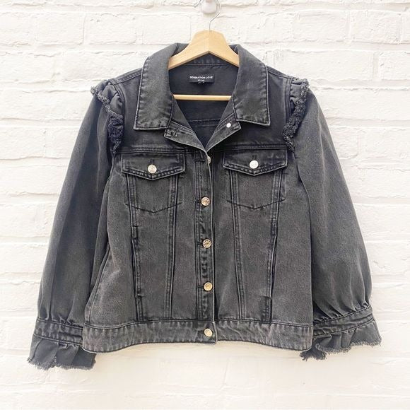 Generation Love || Gabby Denim Jacket Ruffle Fray in Washed Black