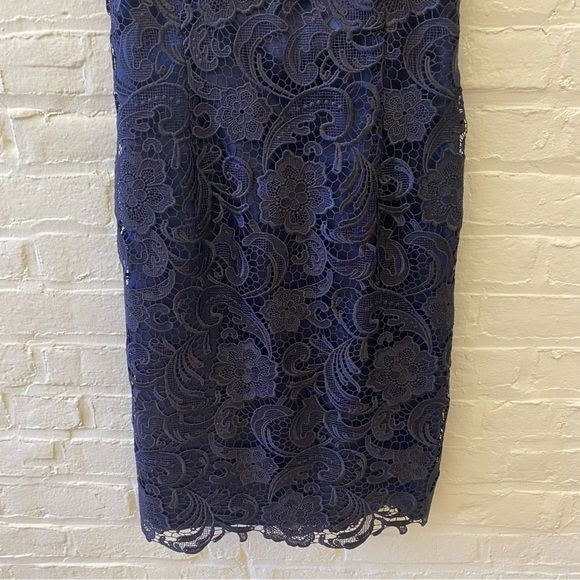 Adrianna Papell || Illusion Neckline Sleeveless Sheath Dress Lace Navy 12