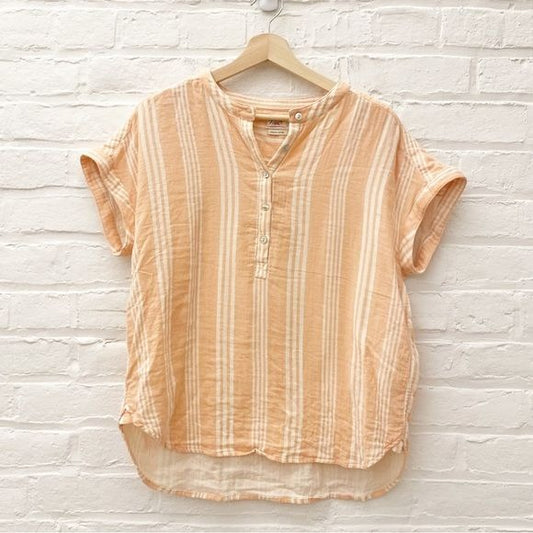 Faherty || Stripe 1/2-Placket Pullover Top Peach Medium