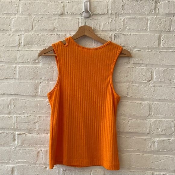 Anthropologie || Maeve Asymmetrical Ribbed Cutout Tank Top Orange Large