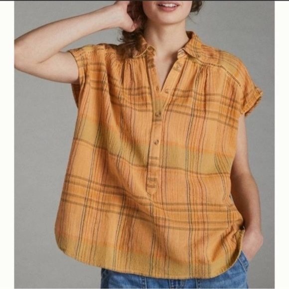 Anthropologie || Pilcro The Serena Surf Blouse Orange Plaid