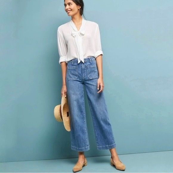 Anthropologie || Paige Nellie Patch Pocket Wide Leg Crop Jeans Blue 26