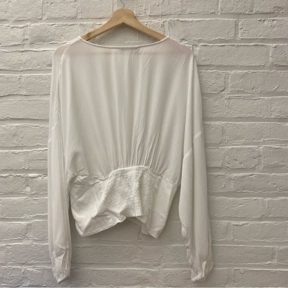 Abercrombie || Button-up Smock Waisted Plunge Blouse White XL