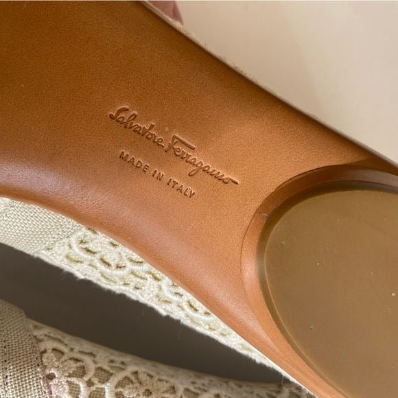 Salvatore Ferragamo || Audrey Mary Janes Buckle Ballet Flats Cream Lace 9.5 C