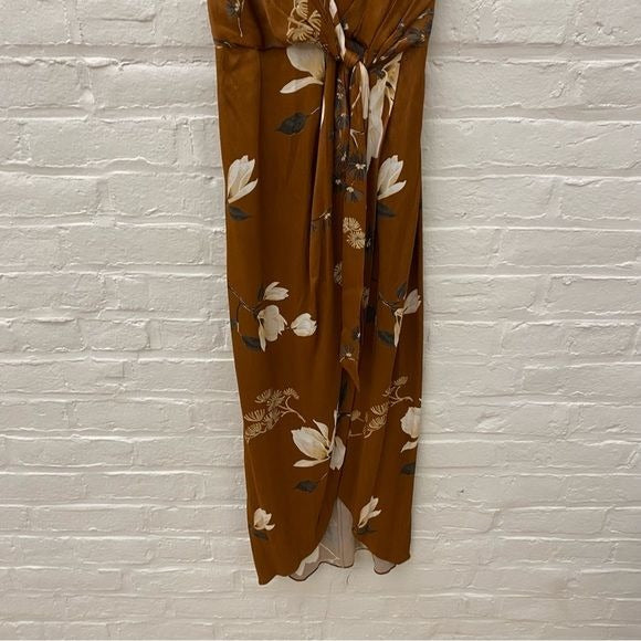 Shona Joy || St. Lucia Tie Front Drape Dress Floral Brown Tan 4