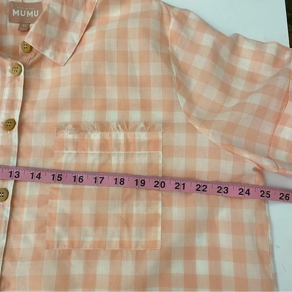 Show Me Your Mumu || Ciao Antonella Button Down Shirt Peach Gingham Raw Hem XL