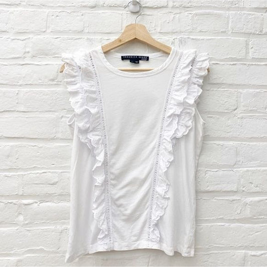 Veronica Beard || Eyelet Ruffle Tee White Small