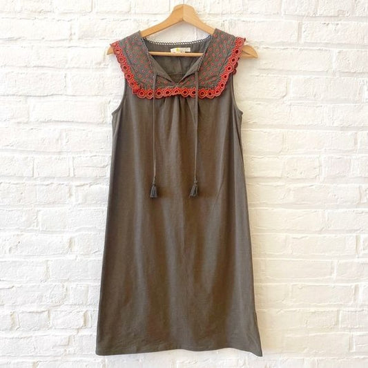 Boden || Nella Jersey Eyelet Olive Green Sleeveless Shift Dress 6