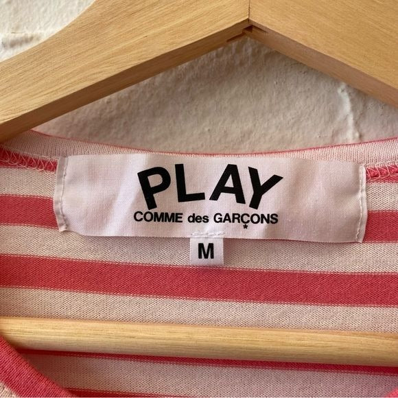 Comme des Garçons Play || Long Sleeve Pink Stripe Logo Tee Medium