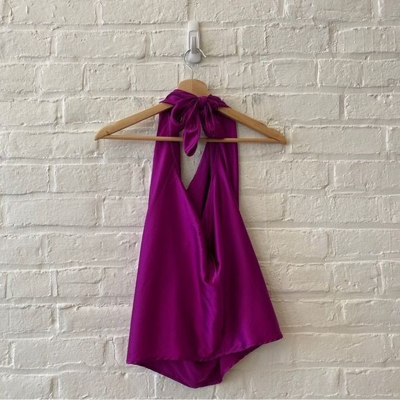 Ramy Brook || Harriet Silk-Blend Convertible Top Halter Boysenberry Pink NWT S