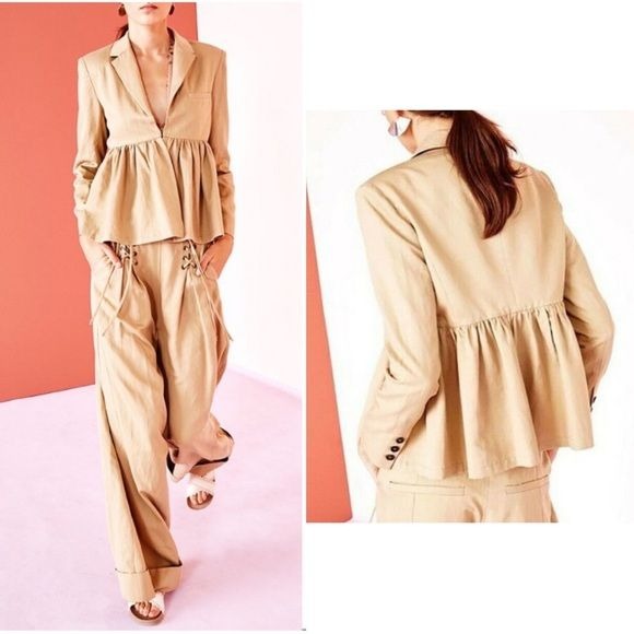 Ulla Johnson || Amadie Gathered Peplum Jacket Blazer Tan 2 NWT