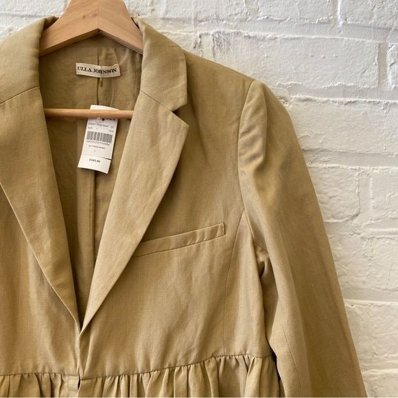 Ulla Johnson || Amadie Gathered Peplum Jacket Blazer Tan 2 NWT