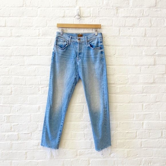 MOTHER || The Stinger Flood in Camera Obscura Mid Rise Straight Jeans Blue 27