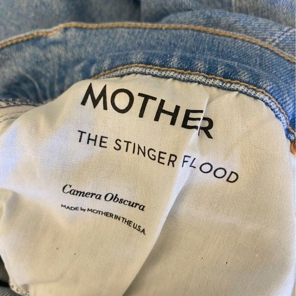 MOTHER || The Stinger Flood in Camera Obscura Mid Rise Straight Jeans Blue 27