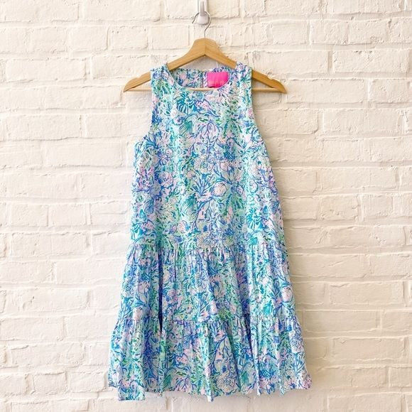 Lilly Pulitzer || Trina Dress Tiered A-Line Mini Seahorse Surf Blue Soleil XXS