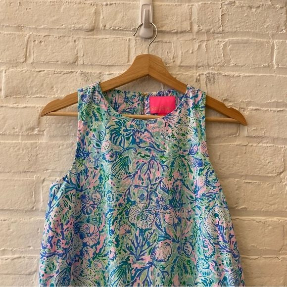 Lilly Pulitzer || Trina Dress Tiered A-Line Mini Seahorse Surf Blue Soleil XXS