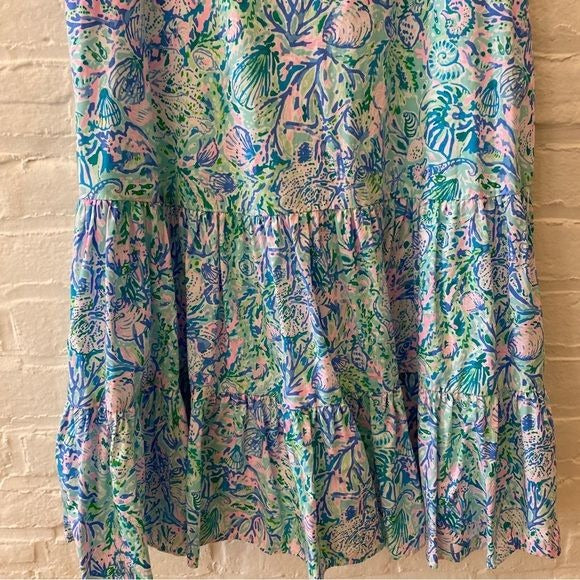 Lilly Pulitzer || Trina Dress Tiered A-Line Mini Seahorse Surf Blue Soleil XXS