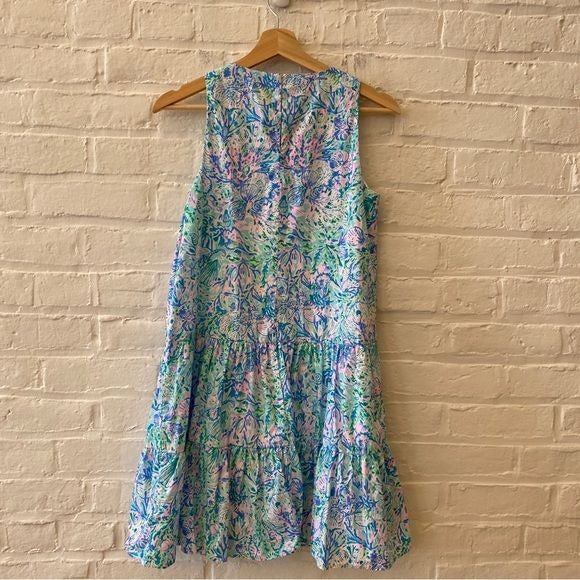 Lilly Pulitzer || Trina Dress Tiered A-Line Mini Seahorse Surf Blue Soleil XXS