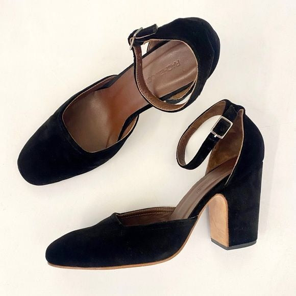 Rachel Comey || Bali Ankle Strap Heels Velvet Square Toe Block Black 7