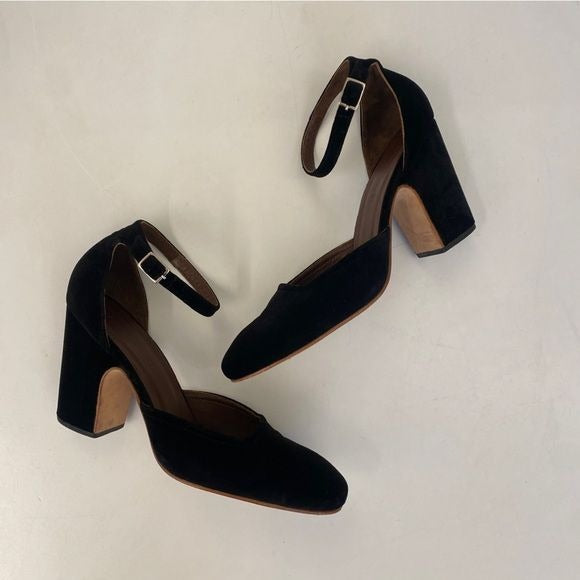 Rachel Comey || Bali Ankle Strap Heels Velvet Square Toe Block Black 7