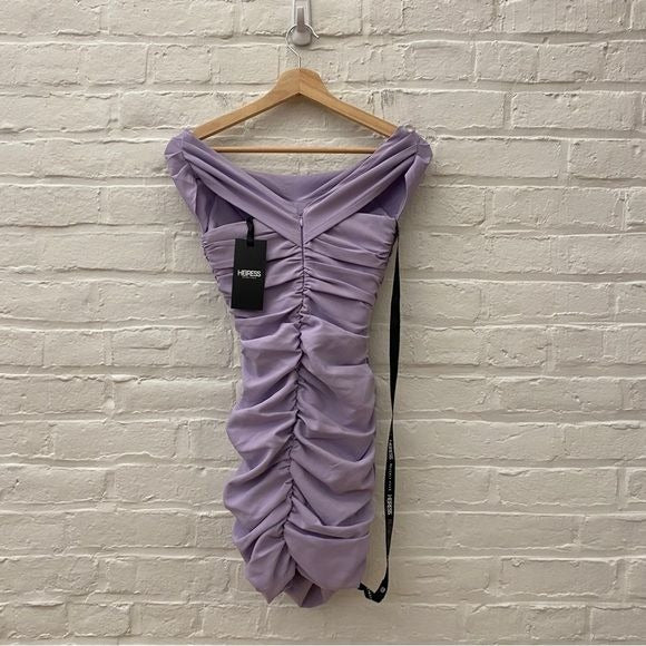 Heiress Beverly Hills || Lilac Corset Drape Mini Dress Ruched Purple XS NWT