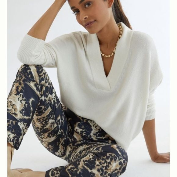 Anthropologie || Tianna V-Neck Oversized Dolman Sweater Ivory XXS