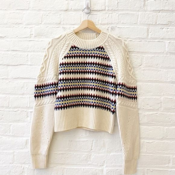 Veronica Beard || Jimena Jacquard Sweater Merino Wool Patterned Ivory Small