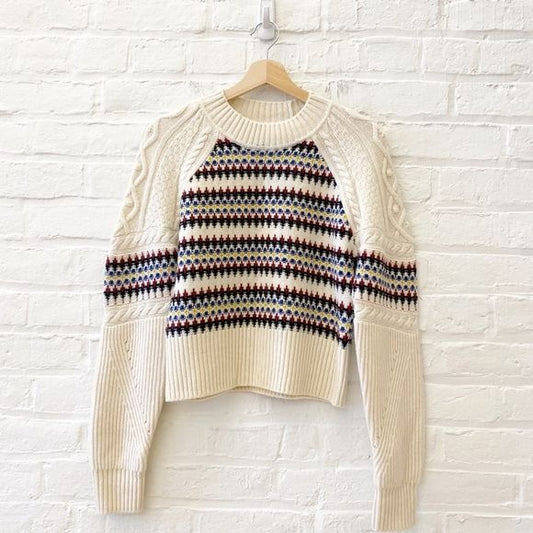 Veronica Beard || Jimena Jacquard Sweater Merino Wool Patterned Ivory Small