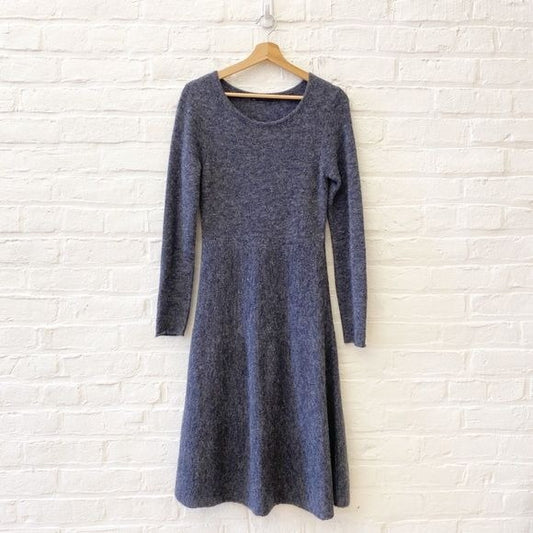 Peruvian Connection || Jasmine Alpaca Sweater Dress Fit Flare Gray Blue Small