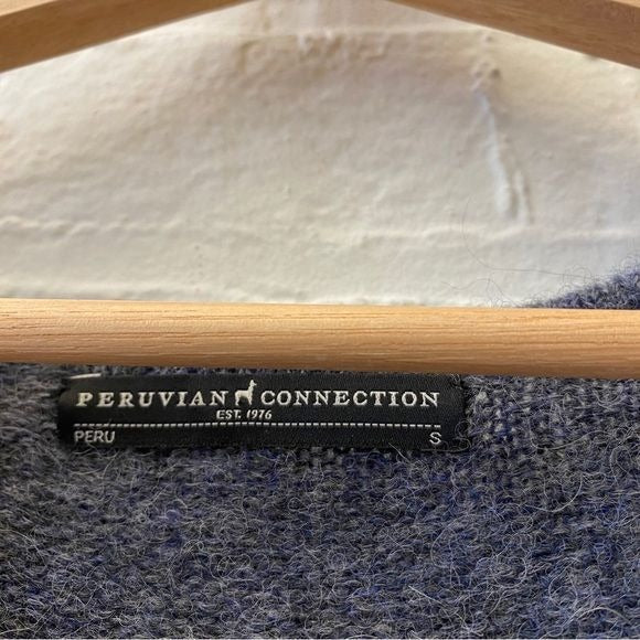 Peruvian Connection || Jasmine Alpaca Sweater Dress Fit Flare Gray Blue Small