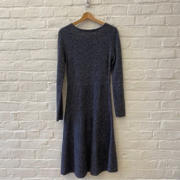 Peruvian Connection || Jasmine Alpaca Sweater Dress Fit Flare Gray Blue Small