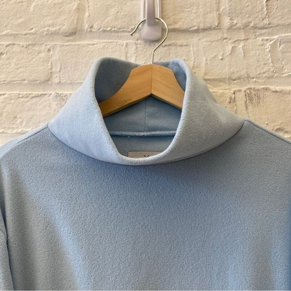 Dudley Stephens || Crosby Cropped Turtleneck Pockets Terry Fleece Ice Blue Small